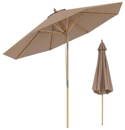 KOMFOTTEU 2,7M Parasol Jardin Droit inclinable, Mât Bambou | Toile Polyester, Anti-UV, Parasol Rond, Hauteur réglable, Parasols d'extérieur, 8 Baleines, idéal pour Terrasse, Balcon