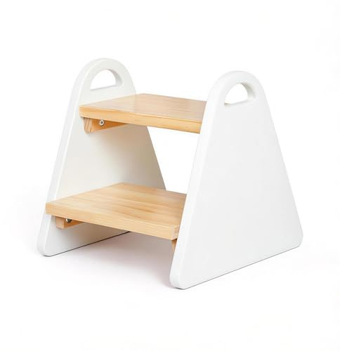 2-stufiger Tritthocker für Kinder aus Naturmaterial Trittpult (Weiß) | Rutschfester Kindertreppe für Bad, Küche & Schlafzimmer | Abgerundete Kanten, sicher und kindgerecht