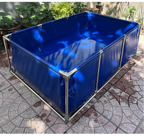 Generisch Koi-Teich aus PVC, PVC-Fischteich aus Segeltuch mit Stahlrahmen – 200-Liter-Faltbecken zum Aufstellen, Sommerwasserspeicher für Aquakultur und Hausbadewanne, rechteckiges Reservoir (1 x 0,5
