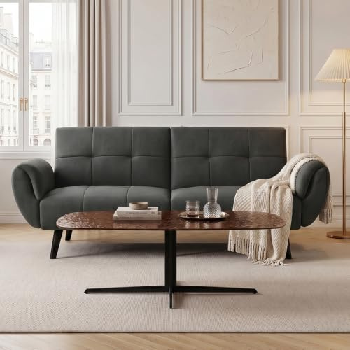 JIEXI Modern linne tyg soffa, 3-sits soffa med massiva träben och svamp med hög densitet, minimalistisk stoppad soffa för vardagsrum, lägenhet, kontor (mörkgrå, 174 cm)
