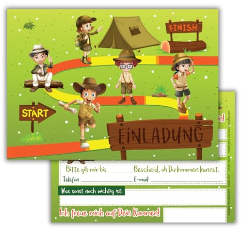 12 Einladungskarten Kindergeburtstag Abenteuer-Party/Schatzsuche/Outdoor/Einladungen Geburtstag Mädchen Jungen (12 Karten)