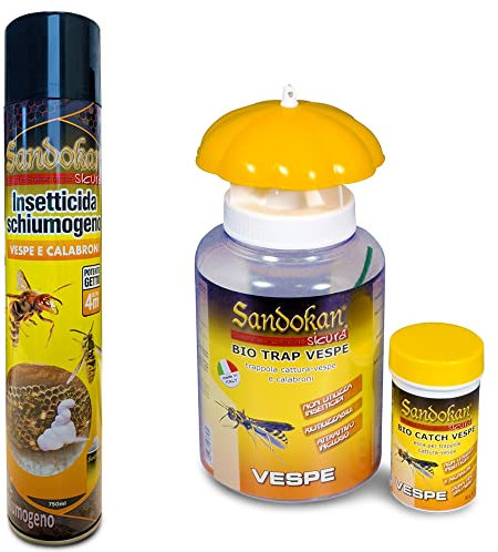 Sandokan Insetticida Schiumogeno per Nidi di Vespe e Calabroni ad azione immediata 750ml + Trappola per vespe