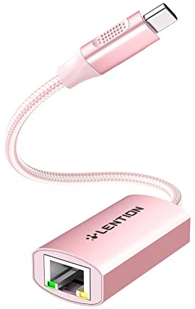 lention Adaptateur USB C à Gigabit Ethernet, Adaptateur Réseau LAN RJ45 1000M Compatible avec 2023-2016 MacBook Pro 13/15/16, iPad Pro/Mac Air/Surface, Chromebook, Plus d'appareils de Type C (Rose)
