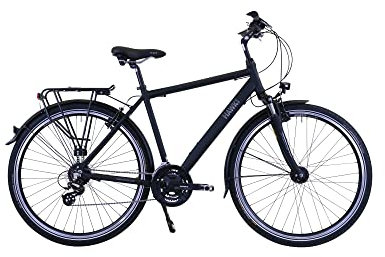HAWK Trekking Gent Premium Fahrrad Herren 57 cm I Tolles Trekkingrad mit Microshift 24 Gang Kettenschaltung & LED Beleuchtung I Allrounder I Schwarz
