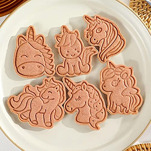 6pcs/set 3d Unicorn Cookie Cutters Cartoon Plastic Fondant Biscuit Mould Baking Tools Household Pressing Mold Kitchen Supplies
