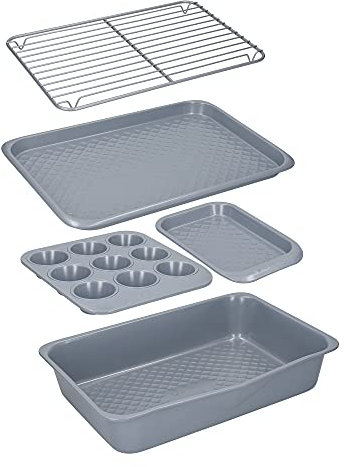 MasterClass Smart Ceramic Stackable Bakeware Set, Carbon Steel with Robust Ceramic Coating, Grey, 5 Pieces
