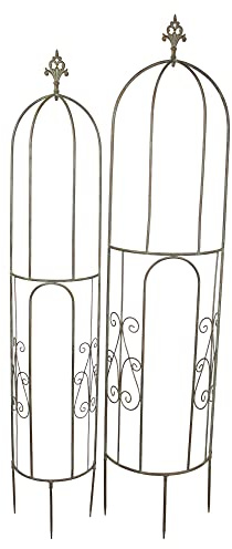 FRANK FLECHTWAREN Rankturm Lilie, 2er Set, Metall braun Antik Patina, 137 und 146 cm, Rankhilfe Rosen Clematis Wand Zaun
