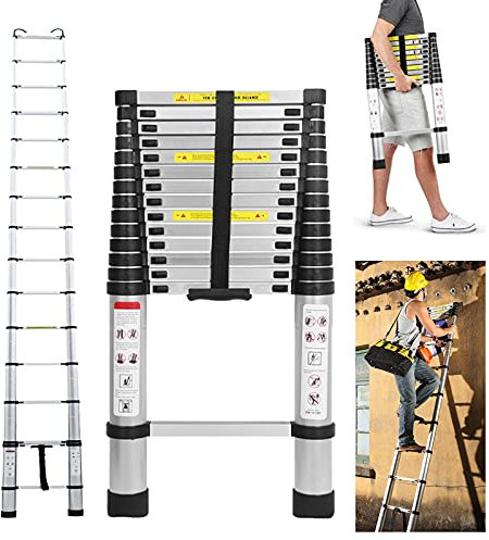 20.5ft Silver Telescoping Ladder DIY Multi-Purpose Aluminium Telescopic Ladder Extension Extend Portable Foldable Loft Attic Ladder Securing Strap Angled Feet EN131 Standard CE Registered