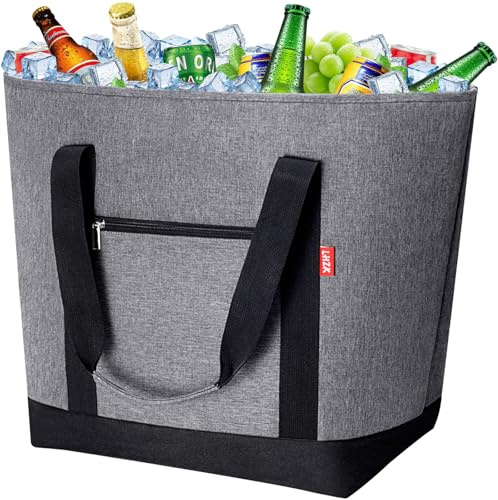 LHZK Jumbo Cooler Bag, Collapsible Leakproof Insulated Bag with Zipper & Handles, Soft Insulated Grocery Bags for Shopping, Travel, Beach, Picnic (50L, Grey)