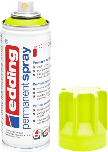 edding 5200 Permanent Spray - Neon Yellow Matt - 200 ml - Acrylic Paint for Painting and Decorating Glass, Metal, Wood, Ceramic, Plastic, Canvas - Acrylic Spray Paint