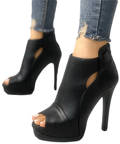 Minetom Sandales Femme Bout Ouverts Chaussures à Talon Aiguille Haut High Heels Escarpins Club Soirée Sandals A Noir 42 EU