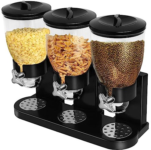 Müslispender, Arbeitsplatte, große Kapazität, Müsli-Spender für Speisekammer, dreifacher Trockenfutterspender, Müslibehälter, Aufbewahrungsspender für Süßigkeiten, Nüsse, Getreide, Reis, Snacks, Müsli