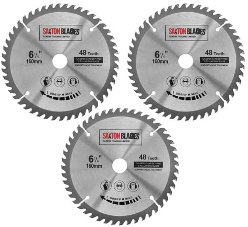 Saxton TCT Circular Wood Saw Blades 160mm x 48T x 20mm Bore Compatible with Festool TS55 Bosch Makita (Pack of 3)