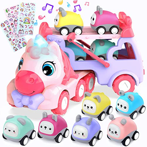 seveclotree Kinderspielzeug Auto für Mädchen,Spielzeug ab 2 Jahre,7 in 1 Transporter LKW Spielzeug für Kinder mit Licht und Musik,Geschenk für Mädchen Jungen 3 4 5 6 Jahre