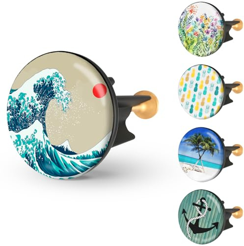arteneur Waschbeckenstöpsel 40mm mit Motiv Japan Welle | Excenterstopfen mit Edelstahl-Kopf, extra schwere Messingschraube für stabilen Halt, höhenverstellbar 65-85 mm, rostfrei