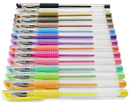 Hama Gel Pens, Set of 15 (Gel Pen Set, Gel Pen Set, Gel Pen Set, Gel Pens Pastel/Classic, Gel Pen Black/White/Blue/etc., for Children/Adults, for Drawing, Painting, Designing) Colourful