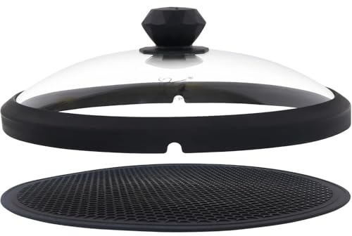 Glas-Mikrowellen-Abdeckung für Lebensmittel 26,7 cm Mikrowellen-Spritzschutz mit leicht zu greifendem, diamantförmigem Griff Mikrowellen-Glas-Schutzhaube mit belüfteter Kante Tellerabdeckung zum