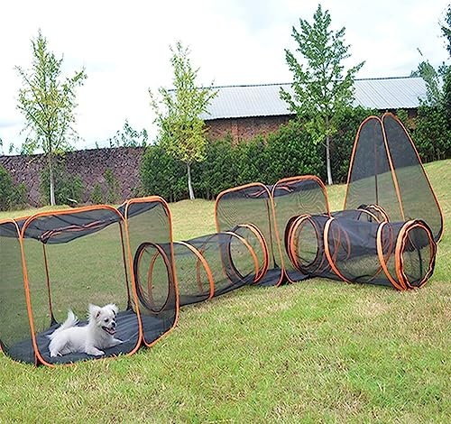 HYQNG 6 IN 1 Outdoor-Katzenzelt, Katzengehege mit Tunnel, faltbares Pop-Up-Haustiergehege, Laufstall, visuelles Netzhaus für Katzen, Welpen, Kaninchen