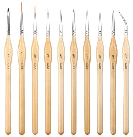WLOT Pinselset Malen – Feine Detail Pinsel für Acryl Aquarell Modellbau,10 Stück Malpinsel Set für Künstler | ideal für Acrylfarben Wasserfarben Miniaturen und Nageldesign（Holzton）