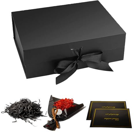 RAFIYU Geschenkbox mit Deckel, Geschenkverpackung Box mit Füllmaterial, 23 * 17 * 7cm Faltbare Geschenk Box Magnetische Aufbewahrungsbox für DIY Gift Box, für Hochzeit Geburtstag Jubiläen Weihnachten