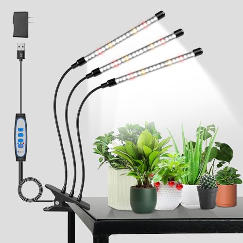 wolezek Grow Lights for Indoor Plants, 3 Heads 6000K Full Spectrum LED Grow Light, White Plant Grow Lights Indoor with Auto ON & Off Timer 6/12/16H, 3 Light Modes, 5-Level Dimmable Brightness