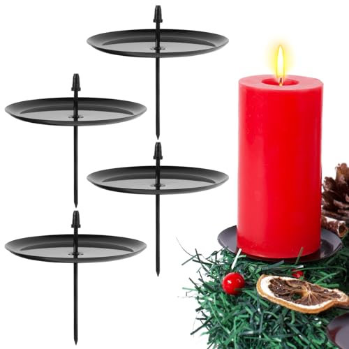 BOFUNX 4 Stücke Kerzenhalter Adventskranz Schwarz Kerzenstecker 7.5cm Kerzenteller Metall Kerzenhalter für Adventskranz Weihnachtskranz Weihnachtsdeko