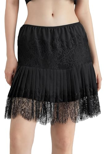 Edhomenn - Jupe mini à volants en dentelle superposée pour femme avec taille élastique - Jupes courtes décontractées Y2K, Noir , L