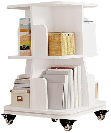 ZFUCMAYL 360° Drehbares Bücherregal, 2-stufiges Drehbares Bücherregal, Bodenstehendes CD-Regal Aus Holz, Platzsparend for Schlafzimmer, Wohnzimmer, Spielzimmer (weiß)