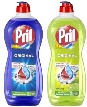PRIL Original-Set 1x Limette & 1x Original, Handgeschirrspülmittel-Set mit höchster Fettlösekraft, für sauberes Geschirr auch in kaltem Wasser, 2x 675ml