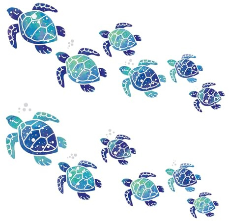 12 Stück Meeresschildkröten-Vinyl-Wandaufkleber，Wasserfeste Wandtattoos für das Bad, Blaue Unterwasser-Schildkröten, Geeignet Wandtattoo Dekoration für Badezimmer, Schlafzimmer und Kinderzimmer