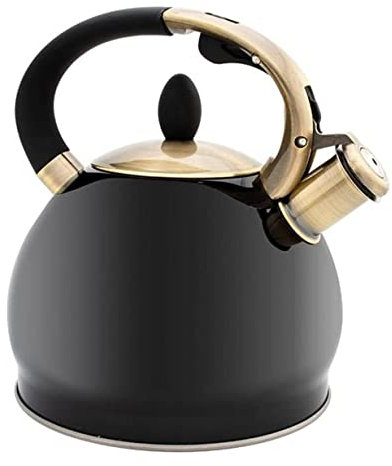 OUYUE Wasserkessel Pfeifkessel 3.5L Edelstahl Wasserkocher Hohe Kapazität Gaspfeife Wasserkocher Induktionsherd Teekanne Verdicken Wasserkocher Pfeifkessel Flötenkessel Teekessel(Black)