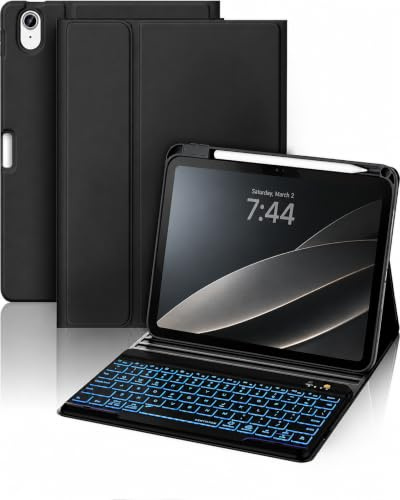 OYEEICE Hülle mit Tastatur für iPad A16 11 Generation 2025/10 Generation 2022 (11/10.9 Zoll), Vergrößerte Anti-Falloff Tastenkappen, 7 Farben Hintergrundbeleuchtung