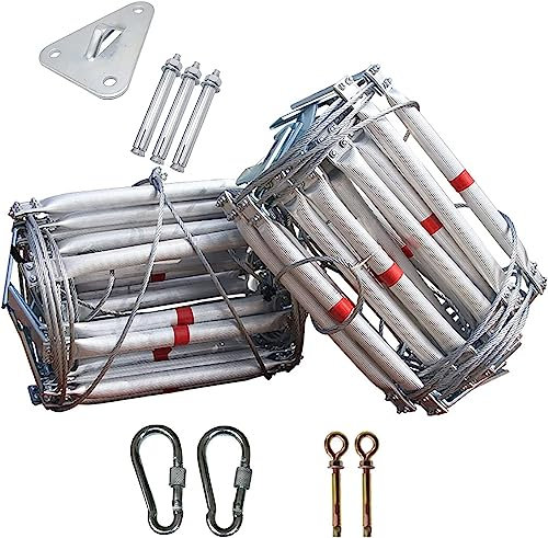 PNAJFUEL Strickleiter,Notfall 2-10 Stockweinziehbare Sicherheits-Rettungsleiter/30M/98Ft
