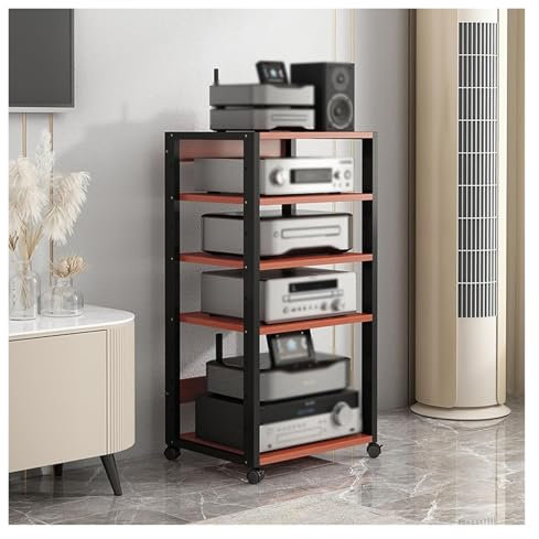 5 Tier Audio Video Tower Media Cabinet for Living Room Speaker Stand Record Player Shelf Gaming Console Storage Unit Amplifier Receiver Holder for Home Office