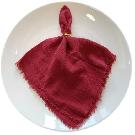 Whakano 6 Stück Servietten Stoff 42X42cm Wiederverwendbare Stoffservietten,Weich und Bequem Baumwolle Servietten,Tischdekoration für Cafe,Restaurant,Hochzeit,Taufe,Kommunion,Geburtstag,Weinrot