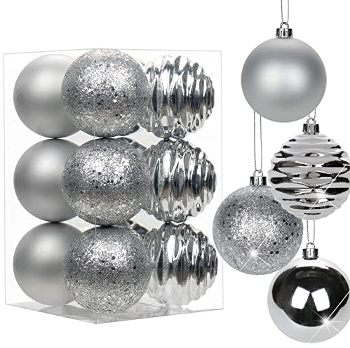 Set de 12 bolas de Navidad de 8 cm, adornos de árbol de Navidad de plástico con anilla para colgar, decoración de árbol de Navidad para bodas, festividades, fiestas, Navidad, Halloween, decoración del