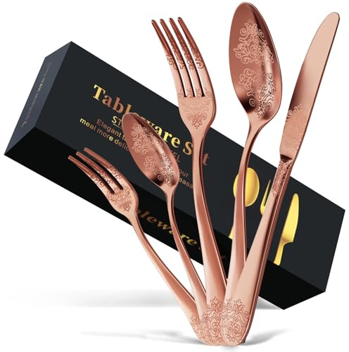 DRAGON RIOT Besteck Set 6 Personen - 30 teilig Edelstahl Besteckset Roségold, Elegantes Bestecksets mit Messer Gabel Löffel, Cutlery Set für Haus/Party/Restaurant