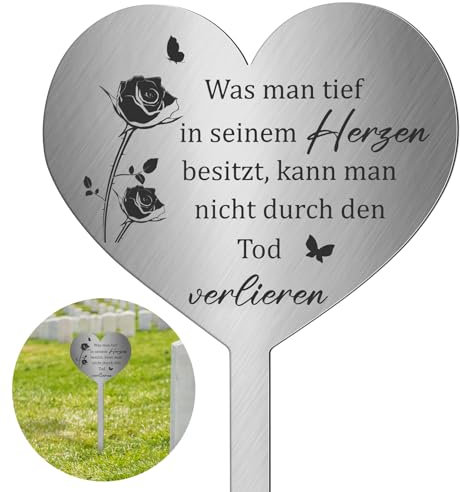 Photect Estaca para Tumba de Corazón de Metal con Texto Was Man Tief in Seinem Herzen Besitzt, Kann Man Durch Den Tod Nicht Verlieren Decoración de Tumba de Corazón Resistente a Intemperie