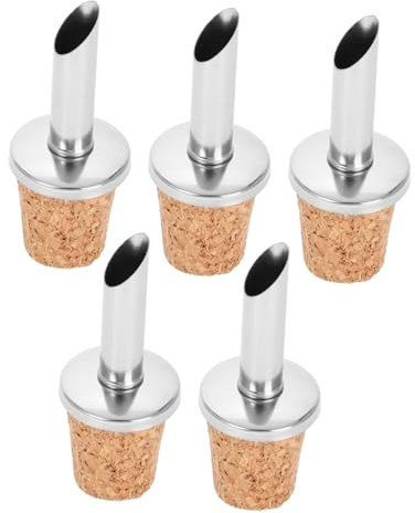 EXHUMKY 5piezas Tapón Vertedor De Acero Inoxidable para Aceite De Vino y Líquido Diseño De Corcho para Botellas De Aceite
