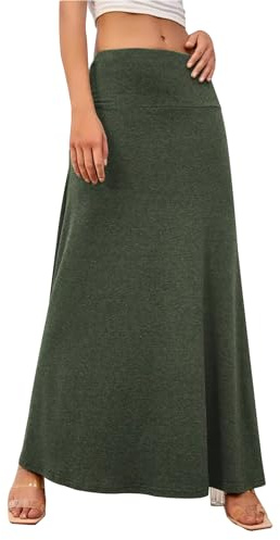 Adigaber Ladies Long Skirt Elasticated Full Length Womens High Waisted Maxi Yoga Skirt Army Green