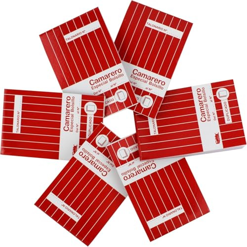 Talonario de Bolsillo Para coger Comandas |Hojas con Precorte 40 juegos Original y copia Bloc camarero 9x14cm. (Pack 6)