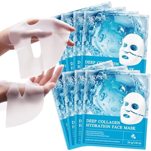 Mascarilla Facial Collagen Mask, Mascarilla de Colageno Real 2.160.000 PPB,mascarilla Colageno Facial Coreana,Hidratante y Reafirmante,Antiarrugas y lifting,Mejora la Elasticidad y Crea una Piel Tersa