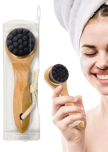 Spazzola per il viso, spazzola per la pulizia, setole naturali e manico in legno, spazzola per massaggio per viso, naso, collo, mascella, donna e uomo