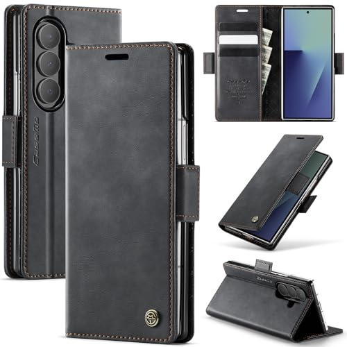 Cracedily for Samsung Galaxy Z Fold 7 Case, Wallet Case Flip Leather with Card Holder Magnetic Closure Shockproof Kickstand Protective Phone Cases Cover for Galaxy Fold7, Black