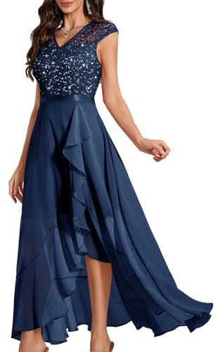 Bbonlinedress Abendkleid elegant für Hochzeit Glitzer Kleid Chiffon Abschlusskleid lang festliches Brautkleid Spitze Party Cocktailkleid