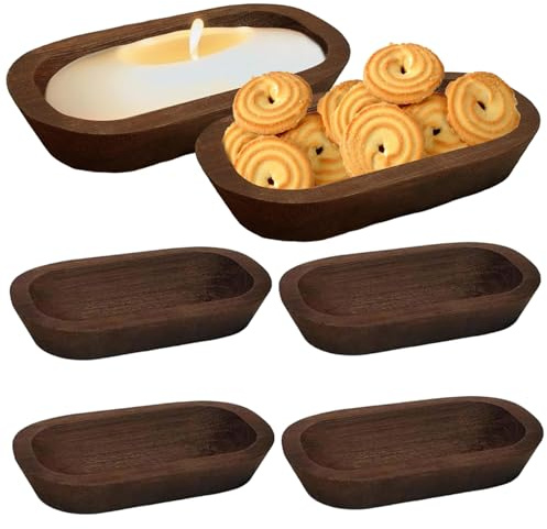 AZIDWERYQ Cuencos de masa para hacer velas 4 cuencos de madera para decoración de pan de alimentos Cuenco de pan de madera de 9, 8x5, 9x2 pulgadas