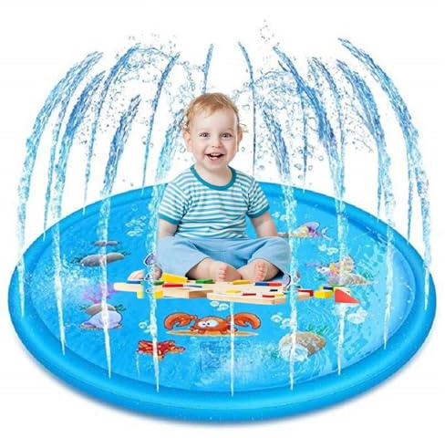Sprinkler Wasser Spielmatte,Sprinkler,Splash Pad,Wasserspielzeug Spielzeug für Draußen Outdoor Garten,100CM