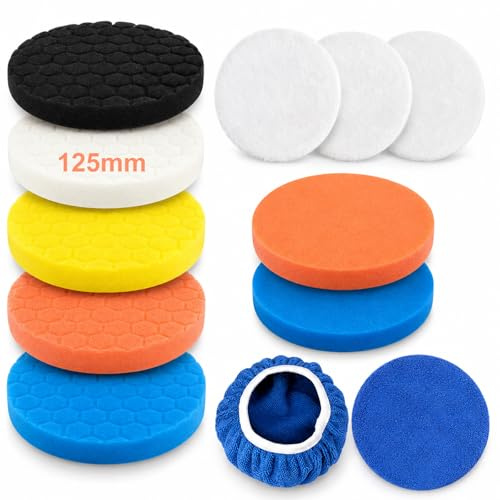 YnewL 12-delar 125 mm poleringsdyna set, vaxpoleringssvampar, bilpoleringsdyna, poleringsset poleringssvamp, för 125 mm excentrisk polermaskin slipmaskin