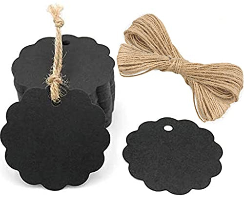 G2PLUS 100Stk Geschenkanhänger Schwarz 6CM: Kraftpapier Etiketten Anhänger mit Juteschnur, 300g/m² Papieranhänger für Geschenkverpackungen, DIY Basteln und Kunsthandwerk