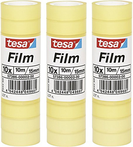 tesa UK 30 Rollen Klebeband, große Rolle Tesafilm 10 m x 15 mm Standard